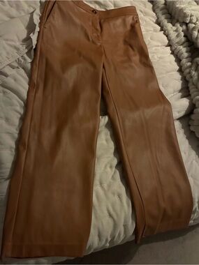 Ann Taylor Brown Faux Leather Cropped Wide-Leg Pants